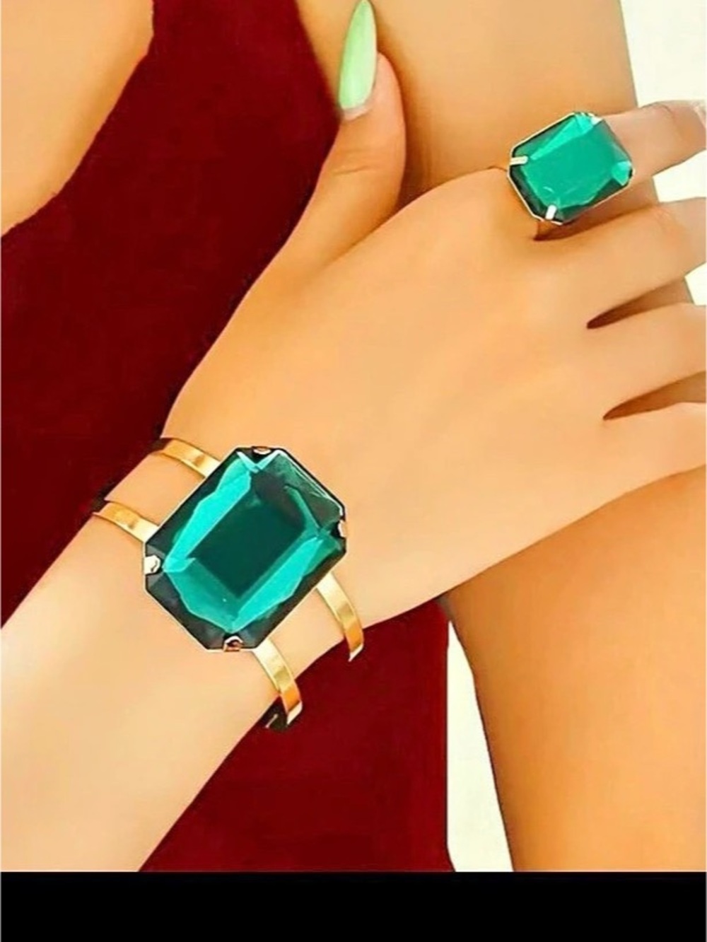GORGEOUS Green & Gold Gemstone Bracelet & Ring Set